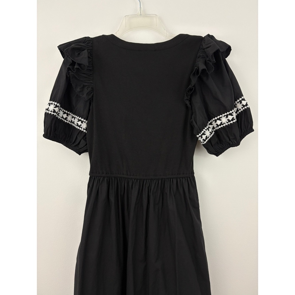 Anthropologie Cleobella Selma Midi Dress Size S Black Embroidered Puff Sleeve - Picture 8 of 11